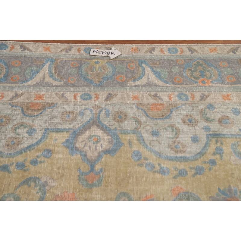 Hand Knotted Oriental 100% Wool Carpet Traditional Medallion Yellow & Gold Tabriz Area Rug - 12' 11'' X 9' 6''