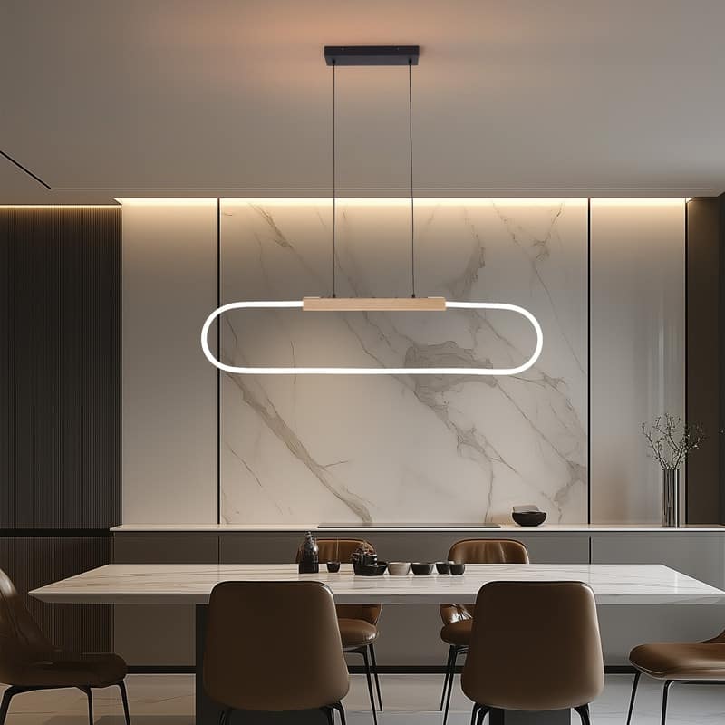 47.2" Modern LED Pendant Light Dimmable Acrylic Wood Chandelier Adjustable Hanging Light Fixture for Dining Room Kitchen Island