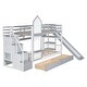 preview thumbnail 8 of 10, Twin Over Twin Bunk Bed with 2 Drawers & 3 Shelves, Castle Style Bedframe with Slide for Kids Boys/Girls/Teens, Grey