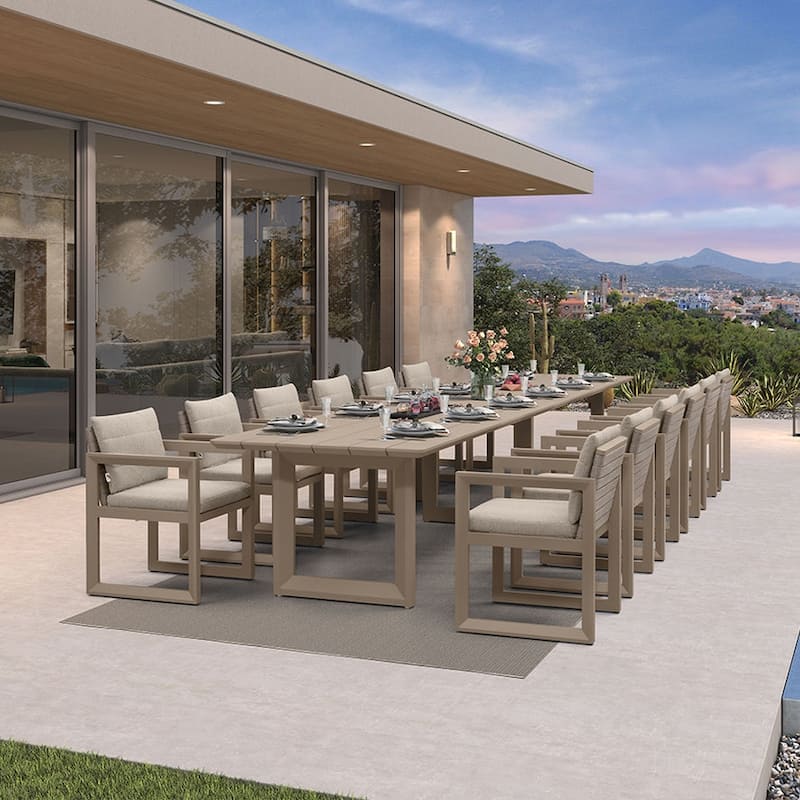 PURPLE LEAF Caesar Outdoor Dining Set Aluminum Luxury Patio Furniture with Olifen Removable Thick Cushion and Pillow-Khaki - N/A - 13-Piece（480）