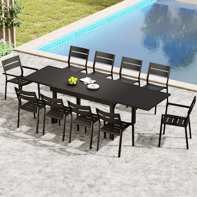 7/11-Piece Set Outdoor Aluminum Expandable Patio Dining Table and Chairs Set