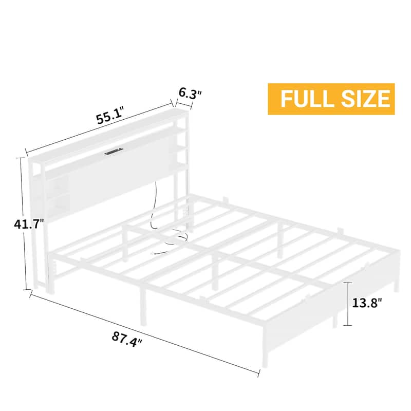 Bed Frame with Charging Station and RGB LED Lights, Sturdy Platform Bed with Storage Headboard,