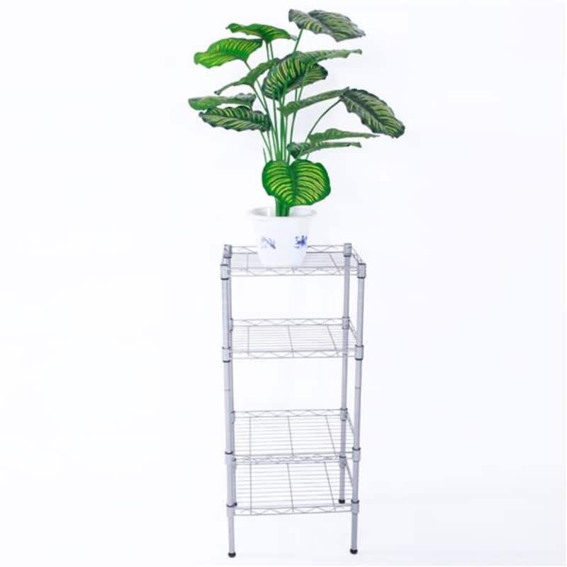 Rectangle Carbon Steel Metal Assembly 4-Shelf Storage Rack Silver Grey - 13.77" x 9.84" x 31.5"