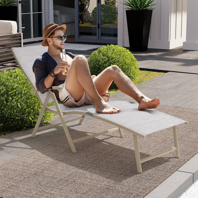 Crestlive Products Outdoor Aluminum Folding Adjustable Chaise Lounge Chair