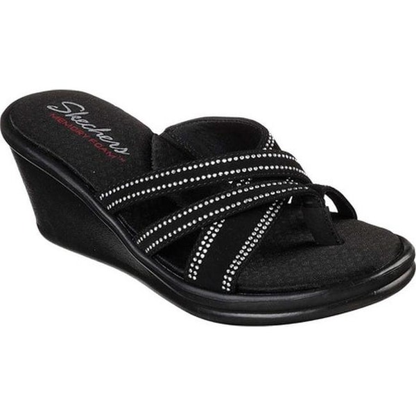 skechers wedge sandals black