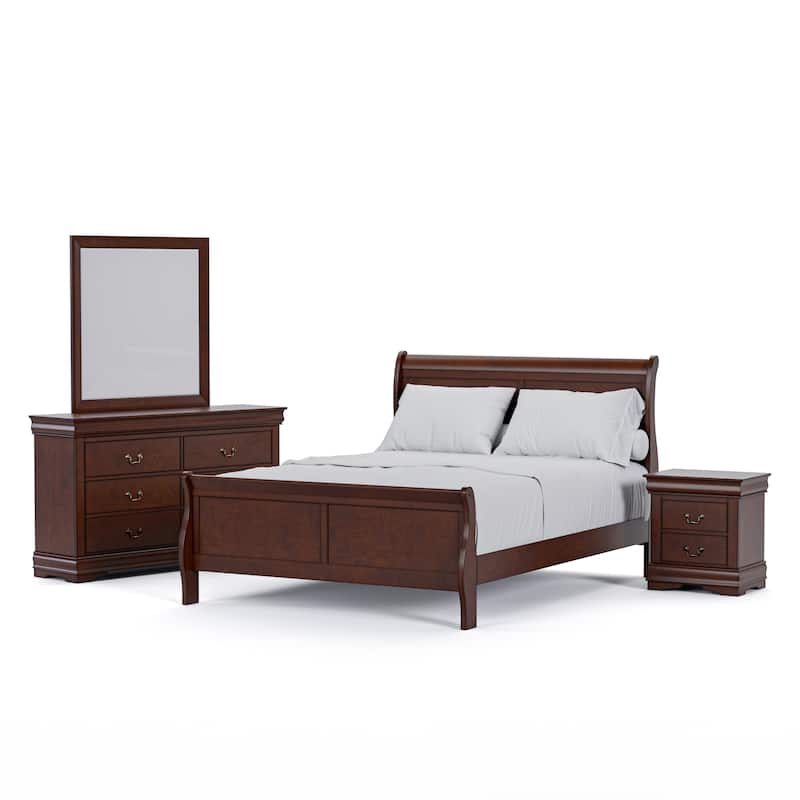 Furniture of America Mayday Traditional Solid Wood 4-Piece Sleigh Bedroom Set