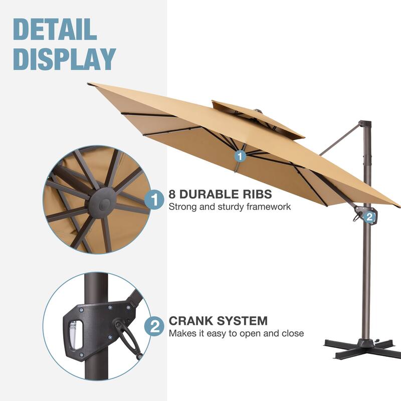 VredHom Outdoor 9x11FT Patio Dual Top Cantilever Offset Umbrella