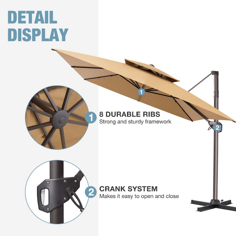 VredHom Patio Outdoor 9 x 11 FT Cantilever-Offset Umbrella with Premium Weight Base