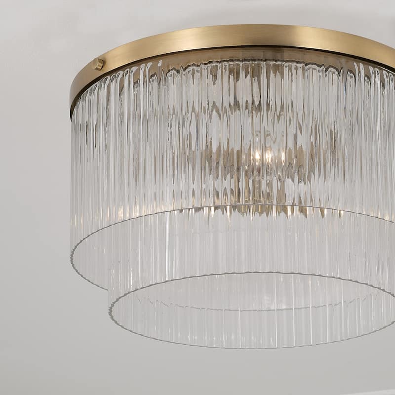 16" W x 11.5" H 3-Light Dual Mount Pendant with Clear Beveled Fluted Glass - 16"W x 11"H