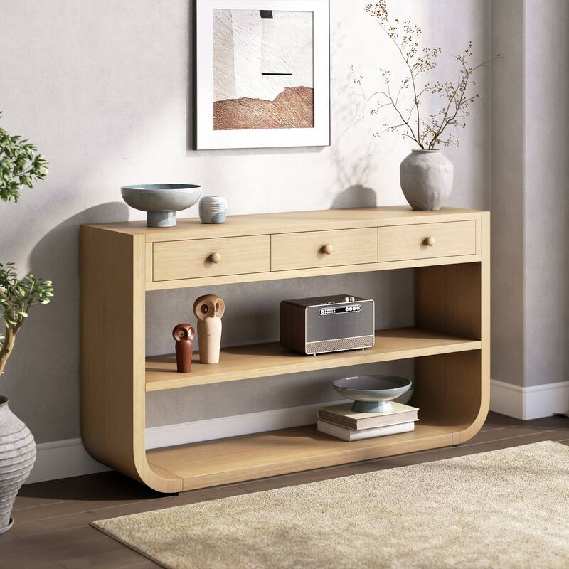 Christopher Knight Home - Modern Entryway Curved Console Table with Soft-Close Drawers & Open Shelves for Living Room, Hallway