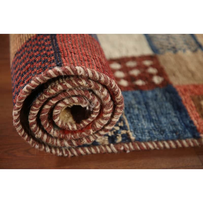 Tribal Checkered Gabbeh Persian Vintage Area Rug Handmade Wool Carpet - 3'4"x 5'1"