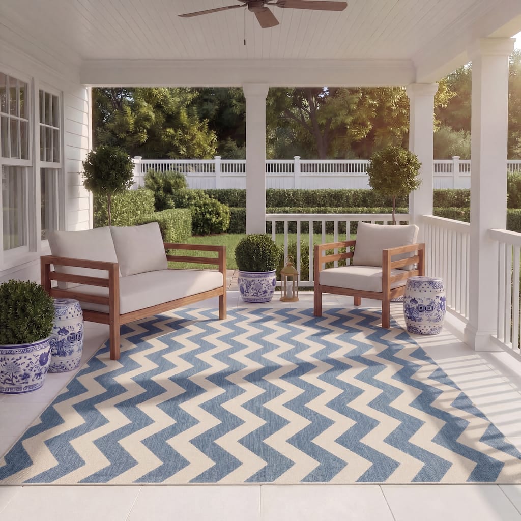 SAFAVIEH Courtyard Merlene Chevron Indoor/ Outdoor Waterproof Patio Backyard Rug