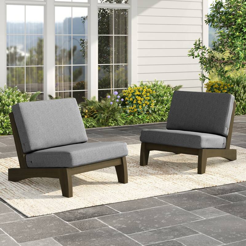 Set of 2 Patio Teak Wood Outdoor Club Chair with Cushions