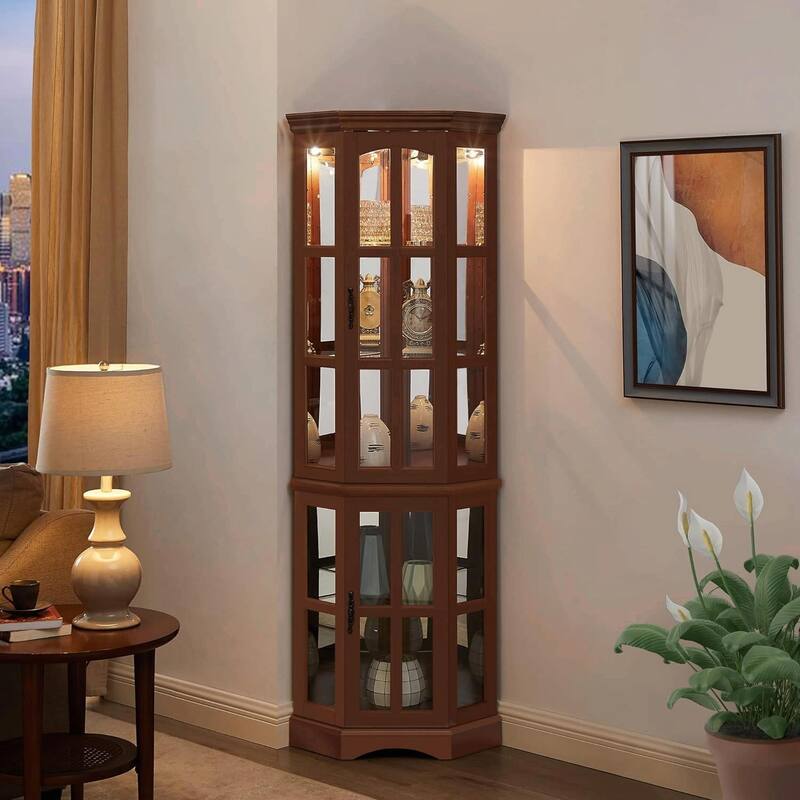Corner Curio Cabinet with 5 Shelves and Built-in Lighting