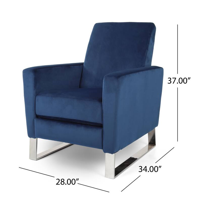 Modern Velvet Upholstered Push-Back Recliner with Footrest and Stainless Steel Legs