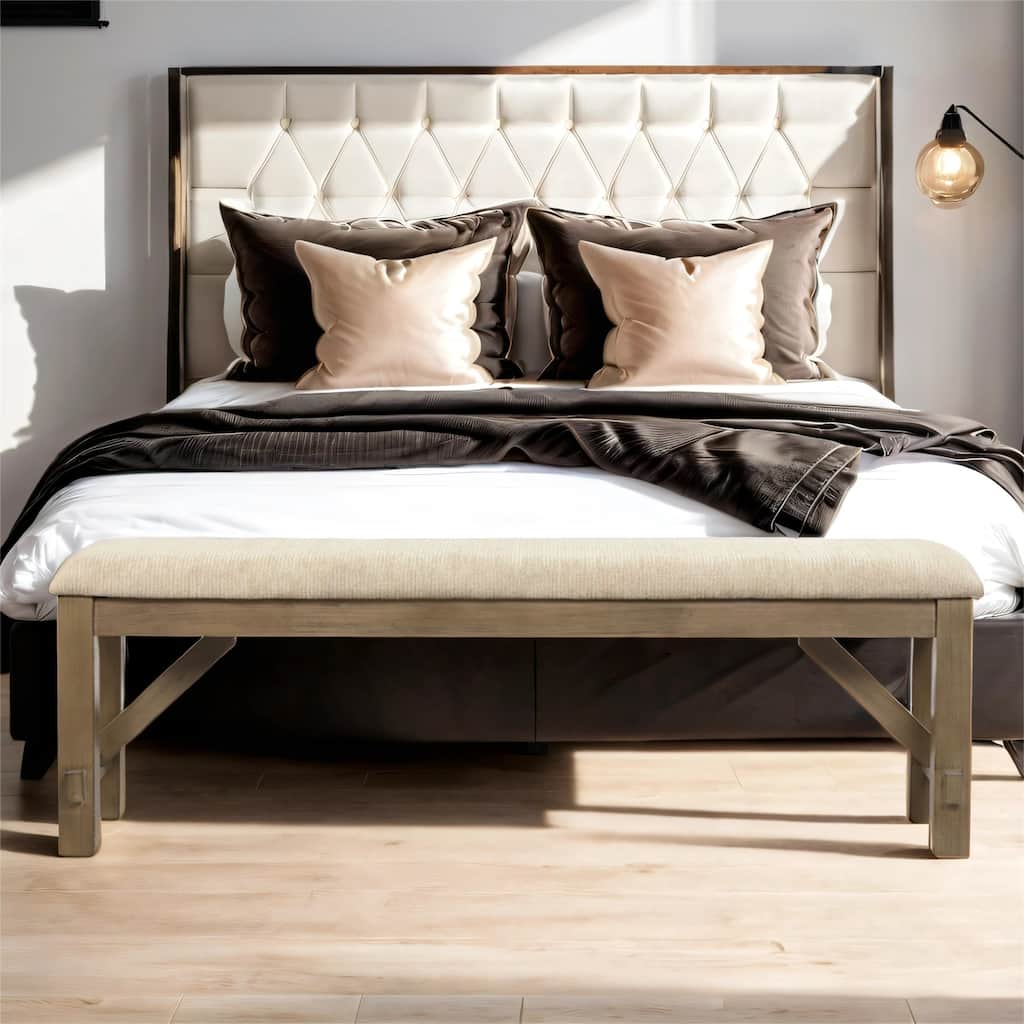 Wood Fabric Upholstered Dining Bench