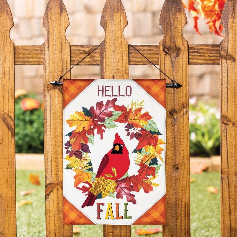 Hello Fall Cardinal Wreath Garden Linen Flag