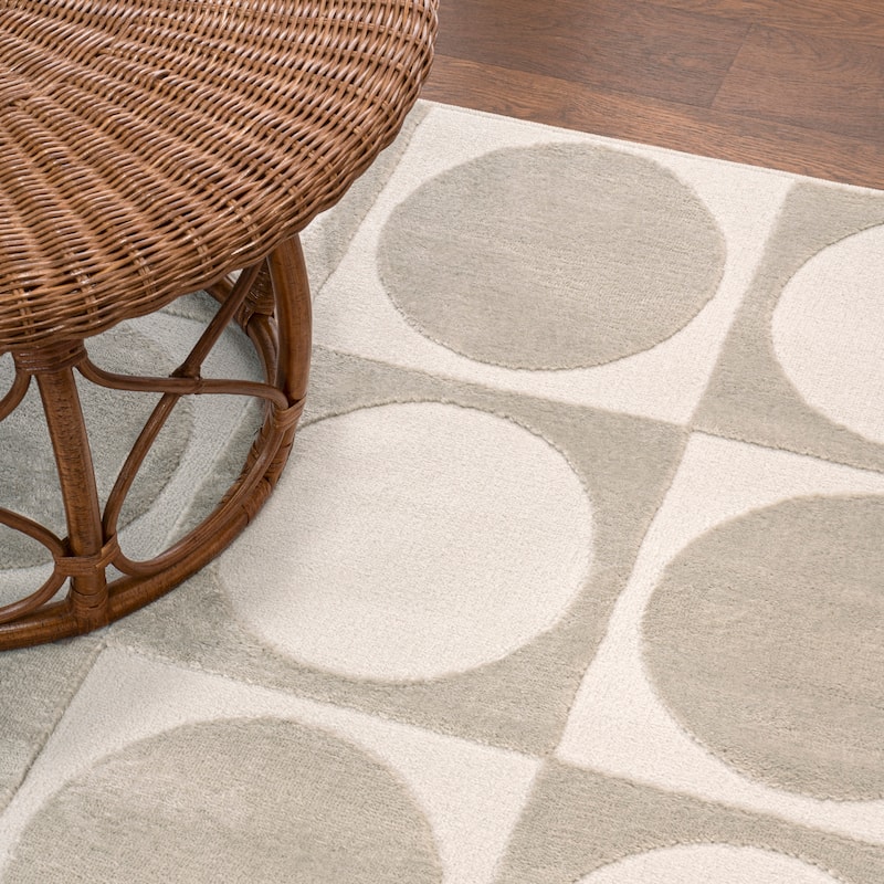 JONATHAN Y Adrian Modern Geometric Circles In Squares High-Low Area Rug
