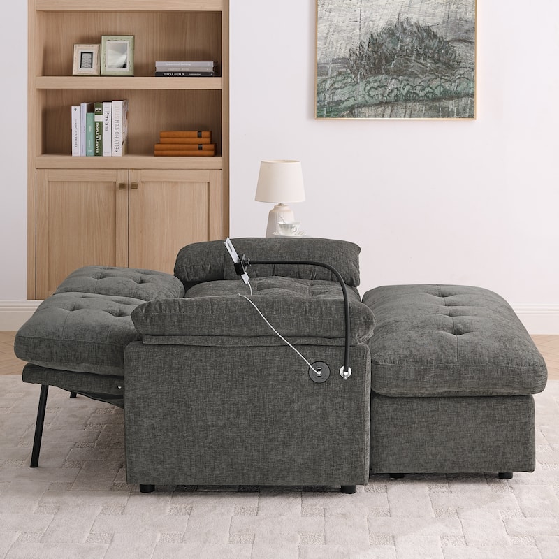 Double Recliner Chair with Adjustable Backrest, Storage Ottoman, USB Port & Phone Stand