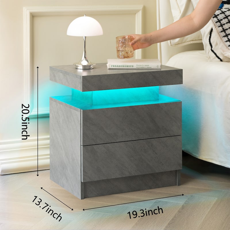 GDF Studio - Avalon Modern LED Nightstand with Dual Drawers and Open Storage Shelf