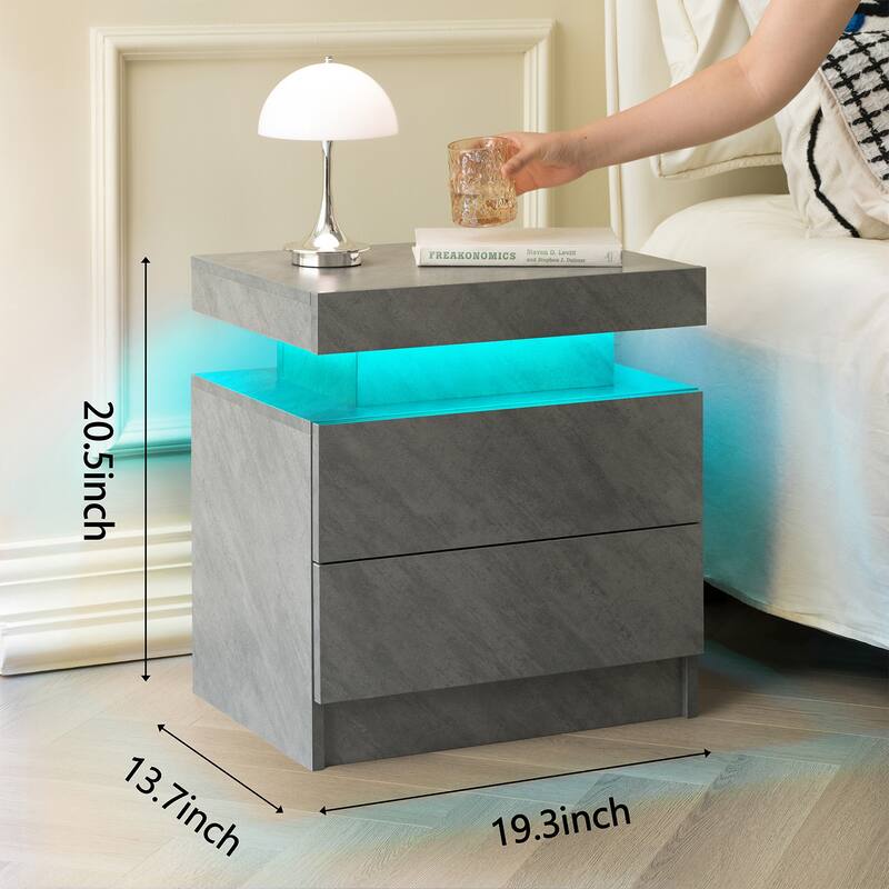 Anmytek Modern LED Nightstand,Bedside Table Cabinet Lights with 2 Drawers