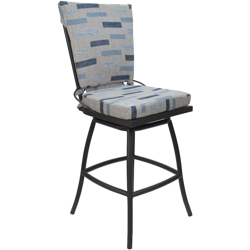 Outdoor Bar Stool Counter 26" 30" Extra Tall 34" - Jamey without Arms - Block Weave Blue Beige - Gray - Counter Height