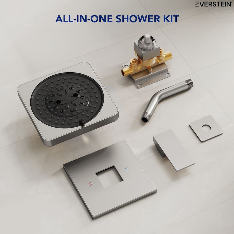 Square Shower System with 7 Spray Modes and Pressure Balance Valve