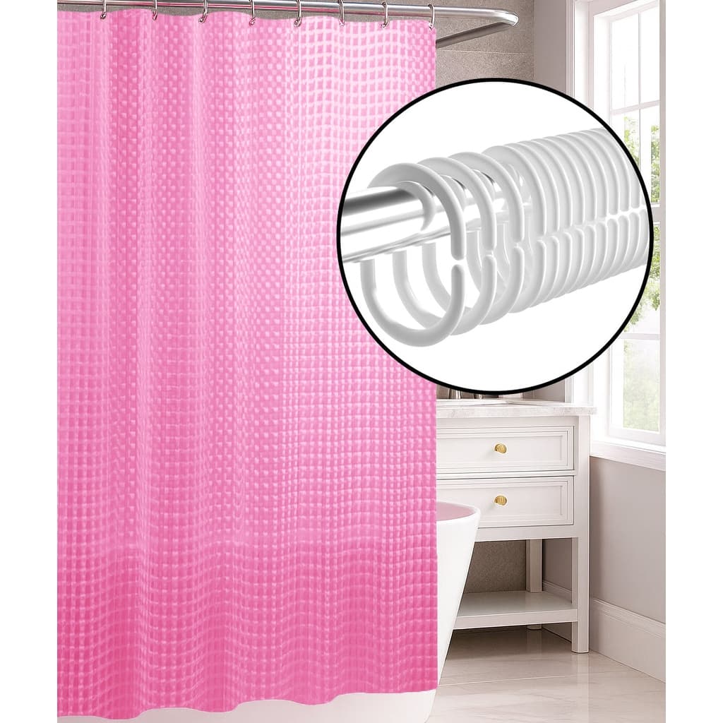 71" x 71" - Pink EVA Shower Curtain Liner With 12 Hooks