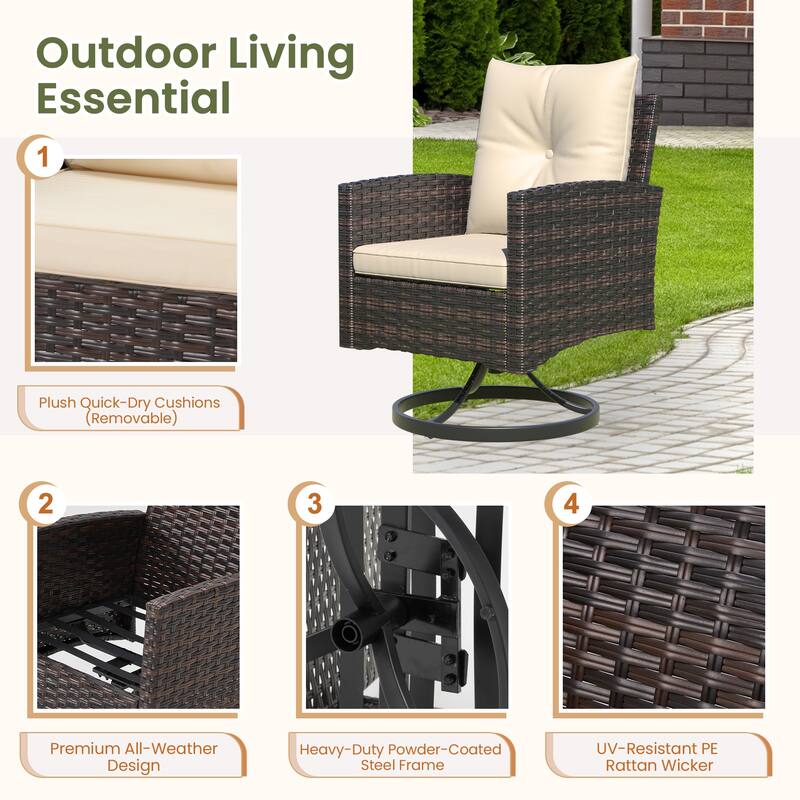 Outdoor Swivel Rocker Patio Chairs Set of 2 with Coffee Table &Cushions, Rattan Bistro Set for Porch, Backyard, Balcony