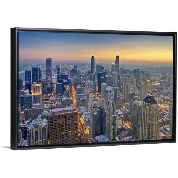 Shop Chicago Skyline In Blue Hour Black Float Frame Canvas Art