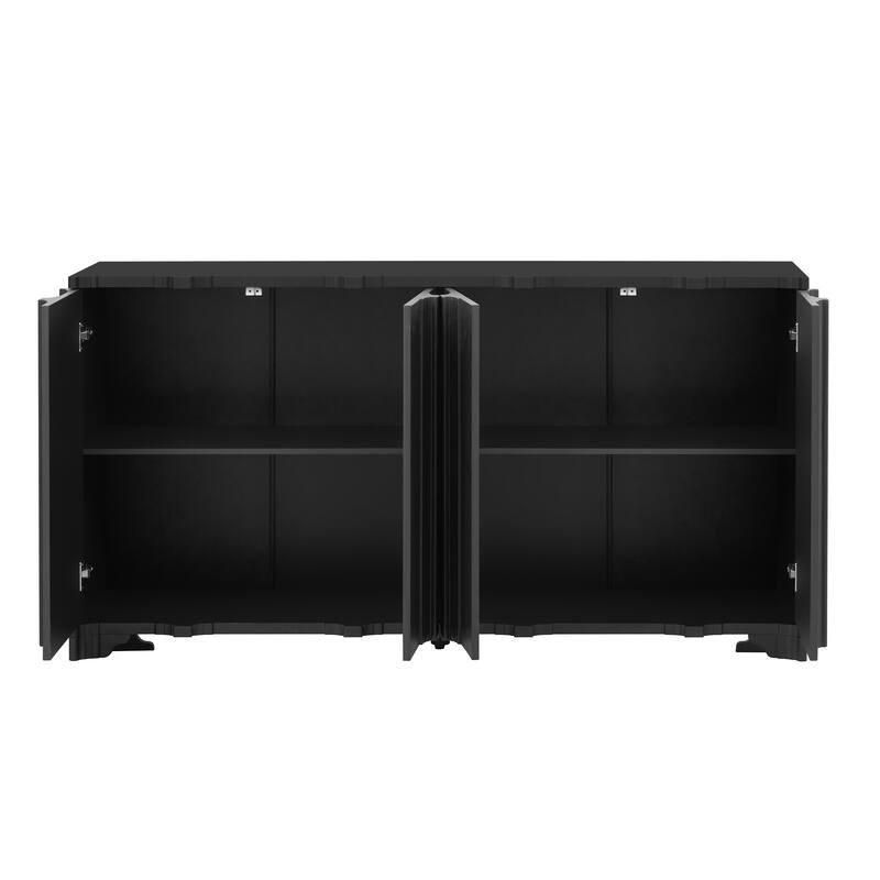 Sophisticated 4-Door Sideboard Adorned with Intricate Linear Accents and Luxurious Multi-Layered Pine Veneer Design Elements