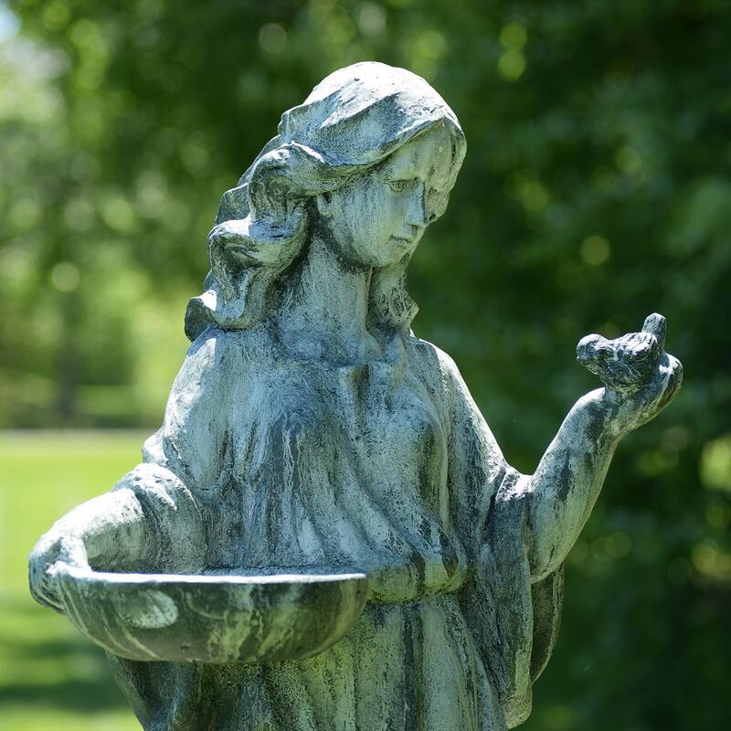 38" Standing Girl with Bird Statue