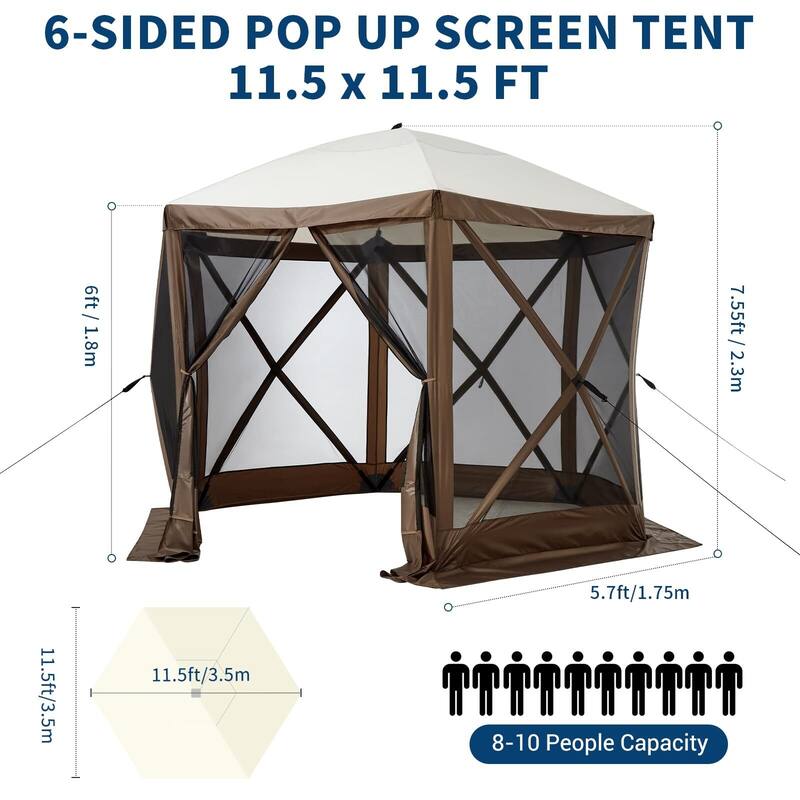 6-Sided Pop Up Gazebo Tent, with Carry Bag
