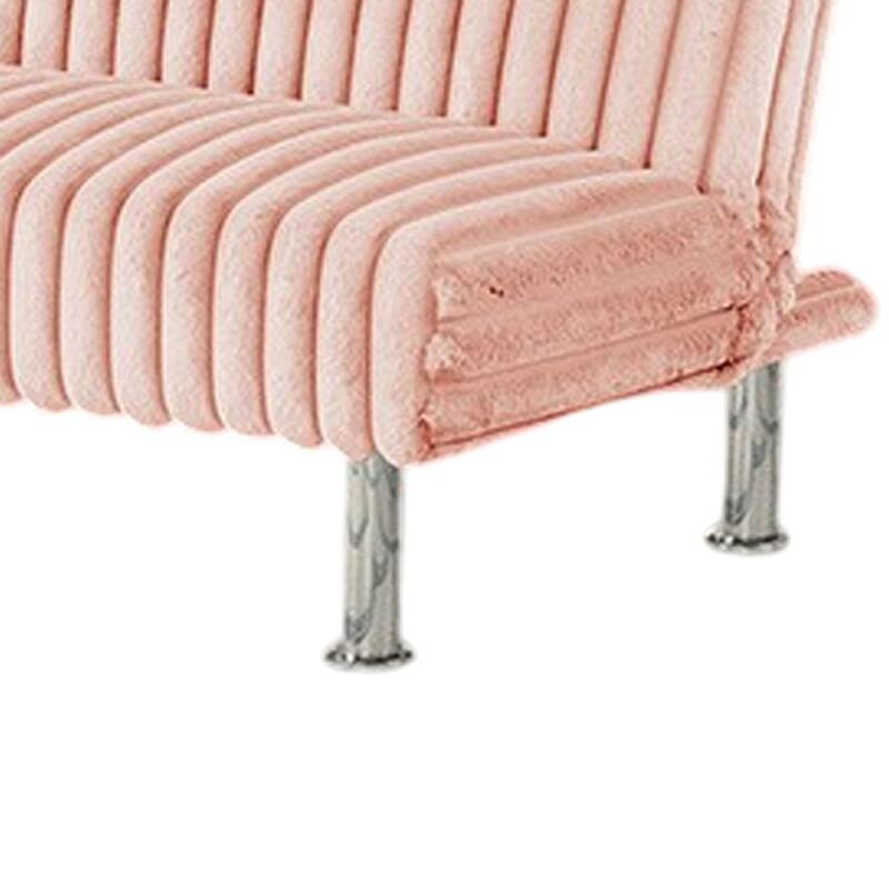 Hini Fold Out Futon Sofa Bed, Light PInk, Modern Chrome Metal Legs