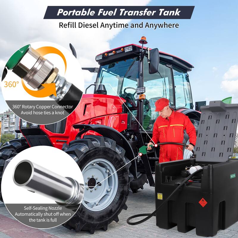 Portable Diesel Fuel Tank with Electric Transfer Pump and Swivel Connector