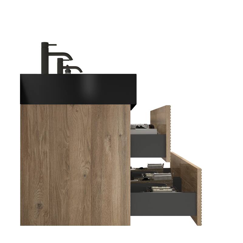 GDFStudio - Grace Wall-Mounted Bathroom Vanity with Engineered Quartz Sink & Soft Close Drawers, without Drainage and Faucet