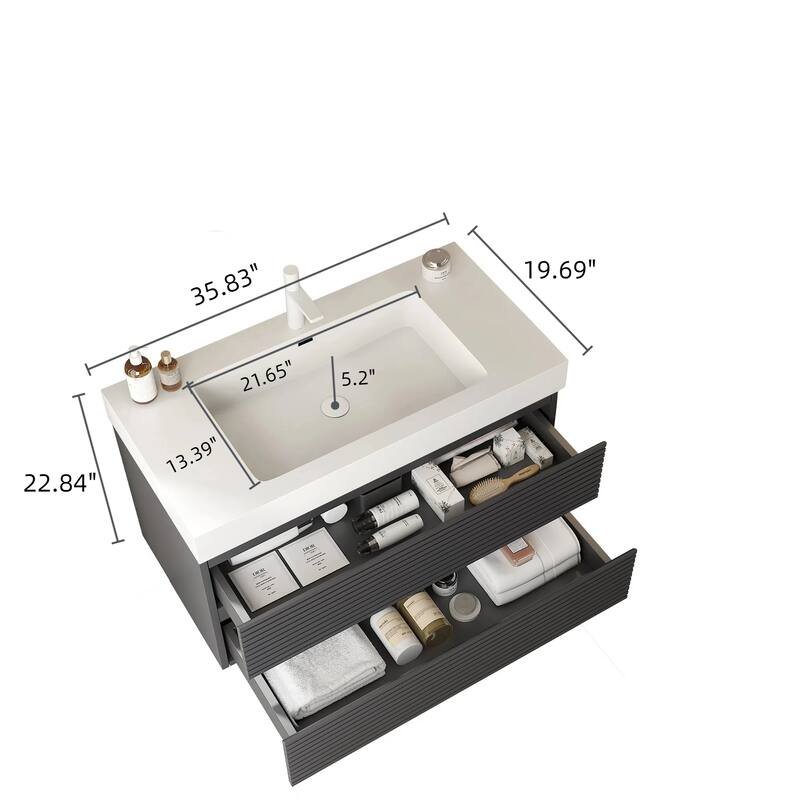 30" Modern Floating Bathroom Vanity with Rectangular Acrylic Integrated Undermount Sink
