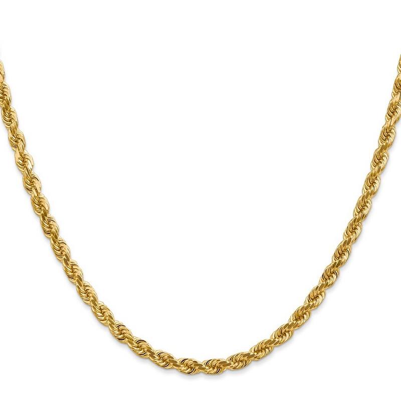 Curata 14k Yellow Gold Solid 4mm D Cut Rope Lobster Clasp Chain Bracelet Lobster Claw