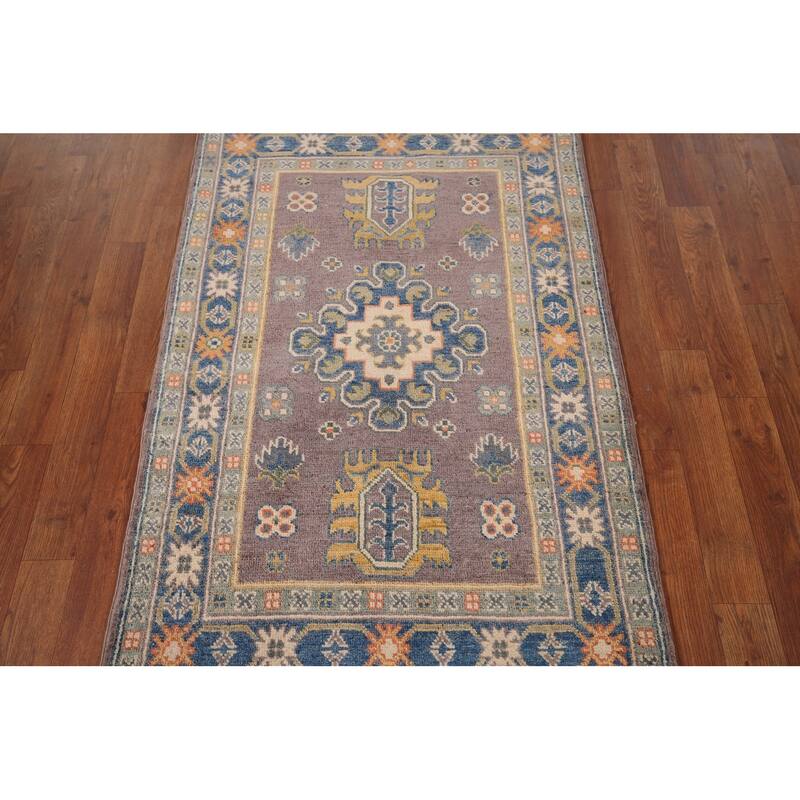 Traditional Kazak Oriental Foyer Rug Handmade Grey Wool Carpet - 2'8" x 4'2"