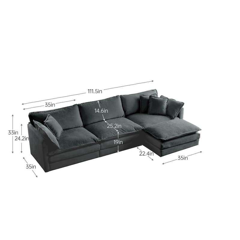 GDFStudio - Jimmy Chenille L-Shaped 3 Seater Sofa and 1 Ottoman with Pillow