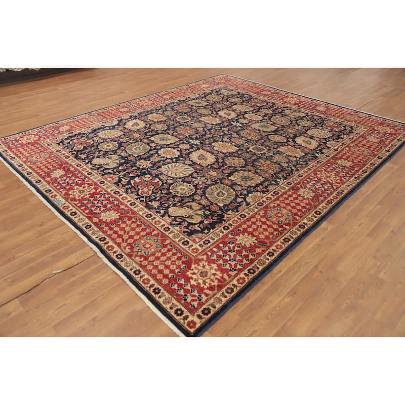 Hand Knotted Traditional Wool Blue Geometric Area Rug - 9' 8'' X 8' 2''