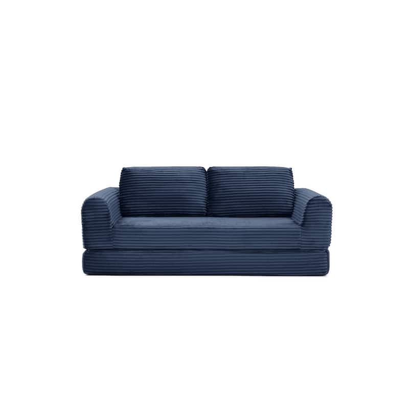 Minimalist Sofa Bed Blue Sleeper Sofa Couch with 2 Pillows, 3-Seater Sofa Couch with Armrests for Living Room