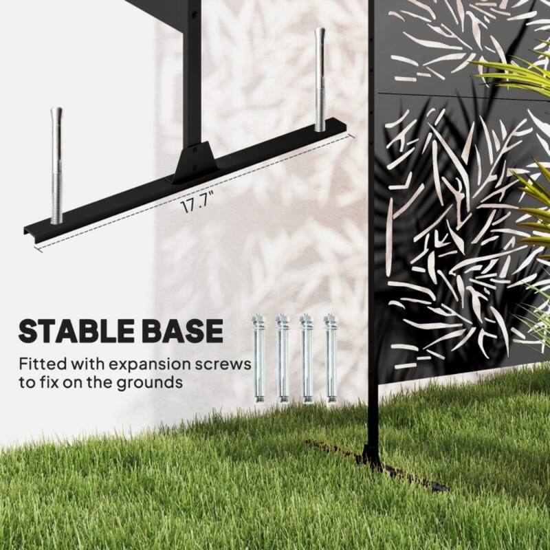 Steel Outdoor Garden Privacy Screen with Trellis and 3 Panels - 48" L x 17.7" W x 78" H