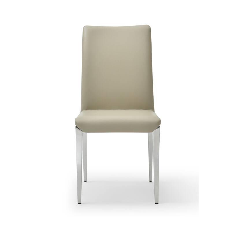 18 Inch Side Dining Chair Set of 2, Gray Faux Leather, Steel Tapered Legs