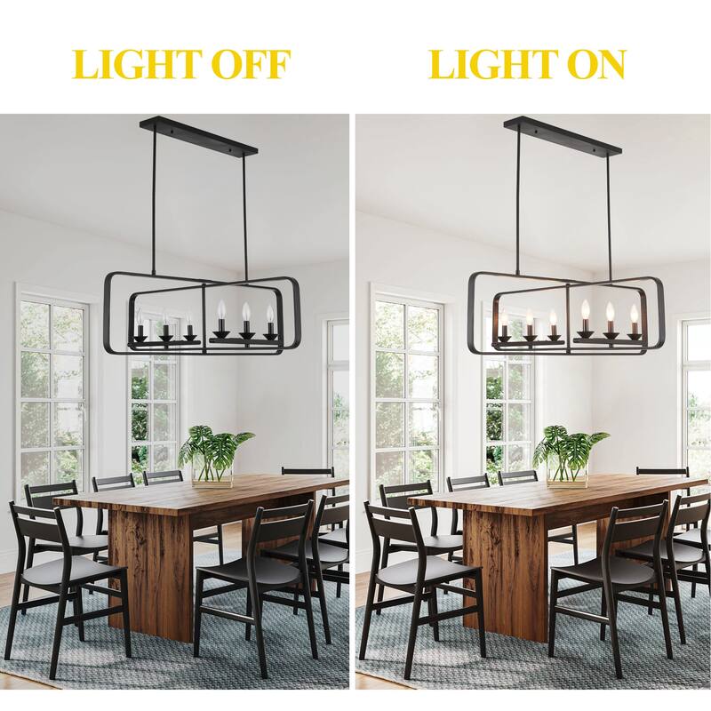 Oaks Aura Wooden Chandelier,Rectangular Frame Pendant Light,Farmhouse Hanging Lamp,Height Adjustable for Living Room,Dining Room