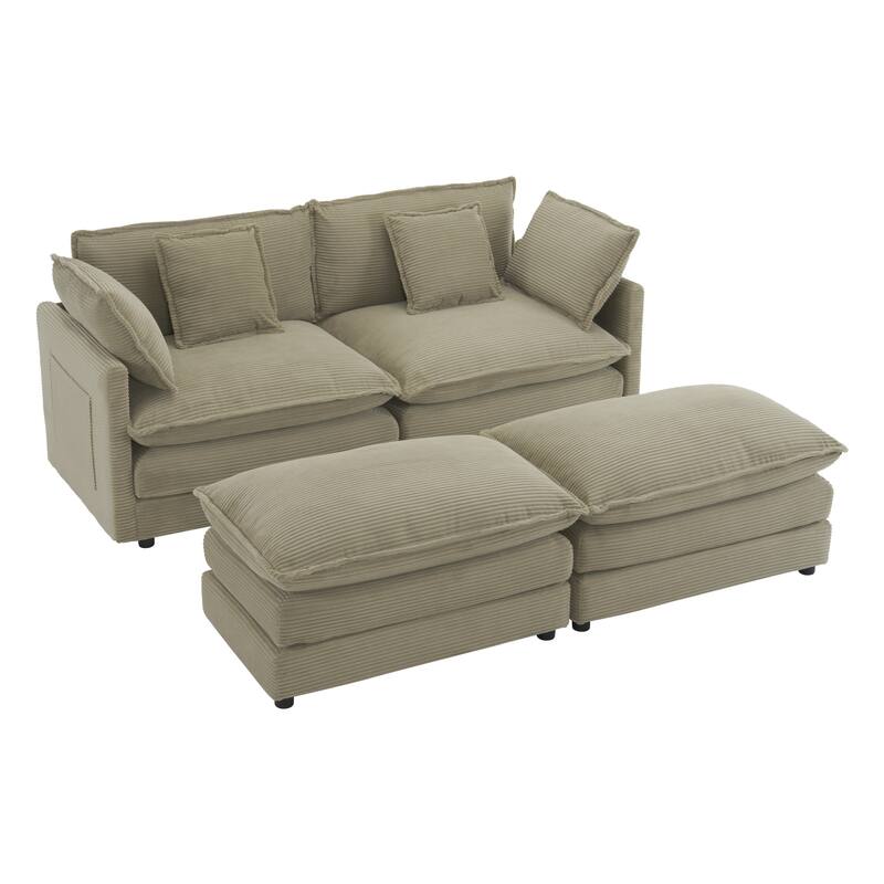 3-Piece Chenille Modular 5-Seat Sofa Set (3+2 Chairs) with 6 Pillows