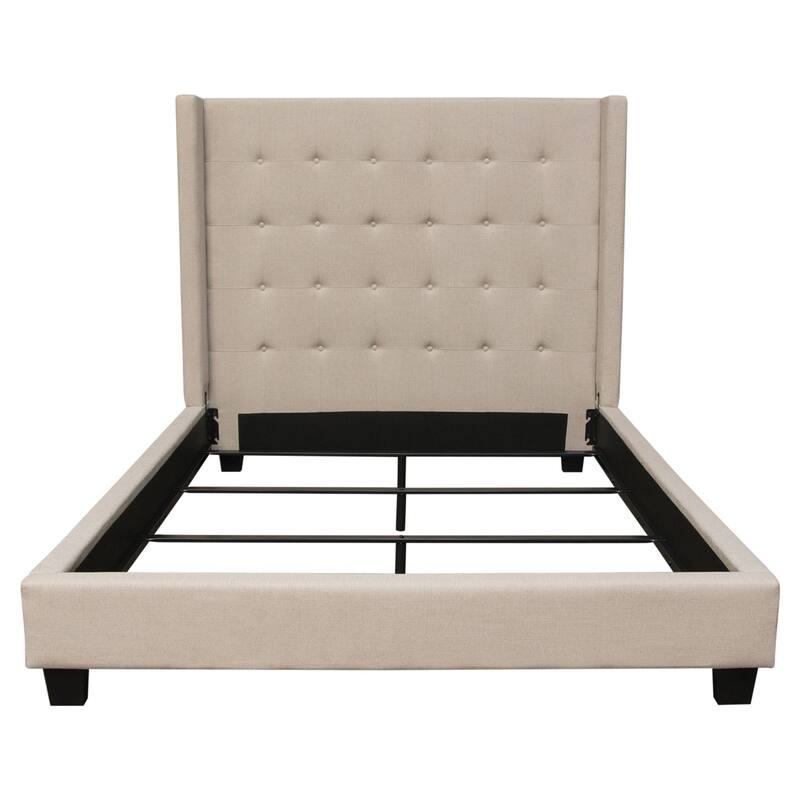 Seny Queen Size Bed, Button Tufted Wingback, Sand Brown Upholstery