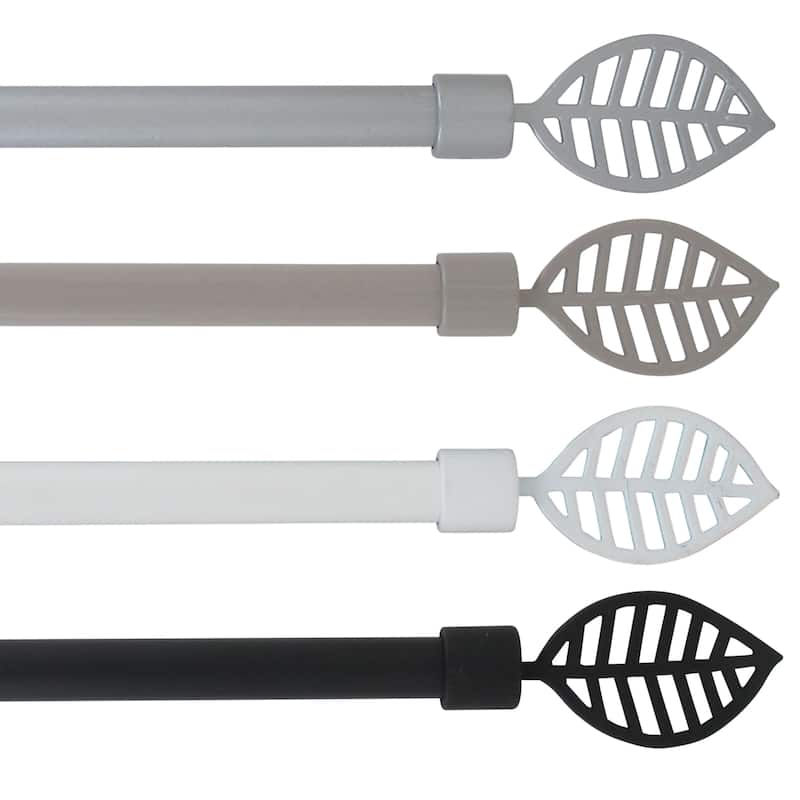 Adjustable Single Curtain Rod 50"-82" with Leaf Finials and Brackets, Available in Taupe, Gray, or Black - 50" to 82" L x 5/8" D