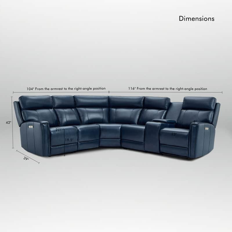 104" W Genuine Leather Power Recliner Sectional Sofa with Zero Gravity, Ajustable Headrest, USB Ports & Console