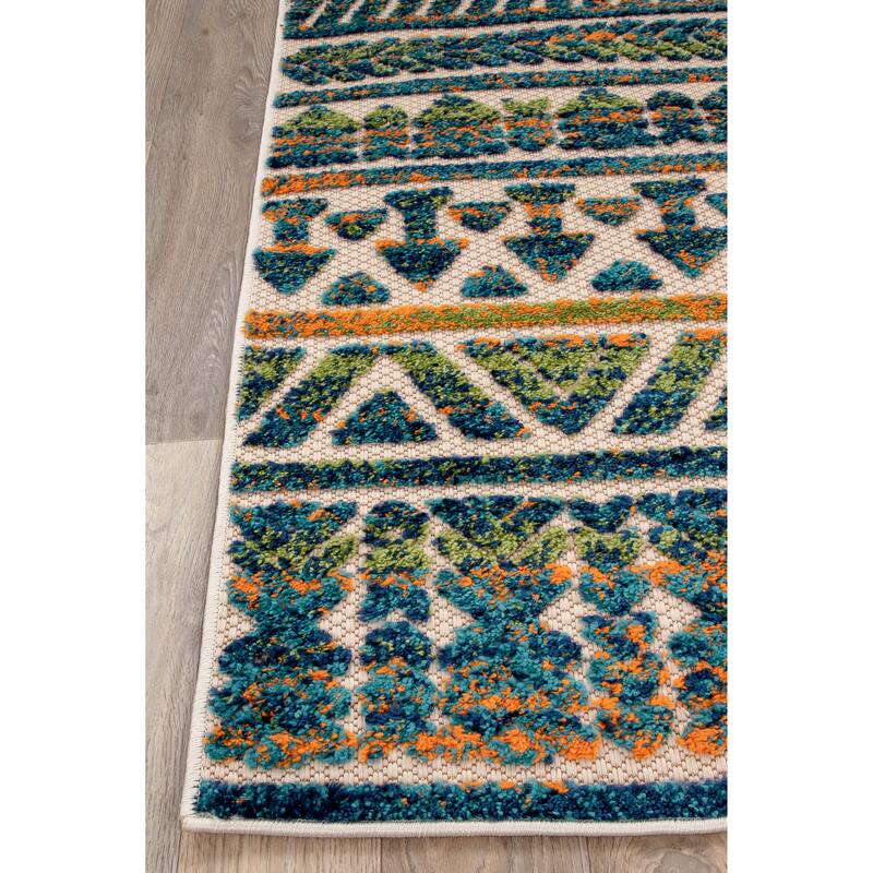 World Rug Gallery Modern Stripes Faded Geometric Indoor/Outdoor Area Rug